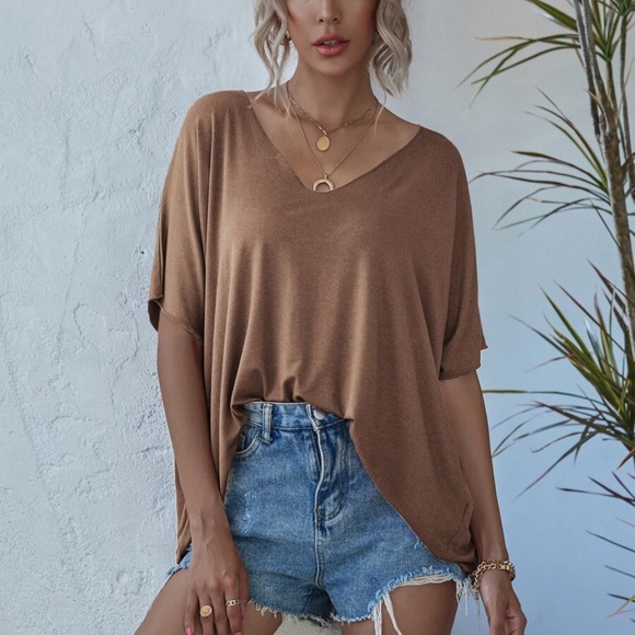 V neck Classic Dolman Sleeve Oversized Top Black - Picture 7 of 13